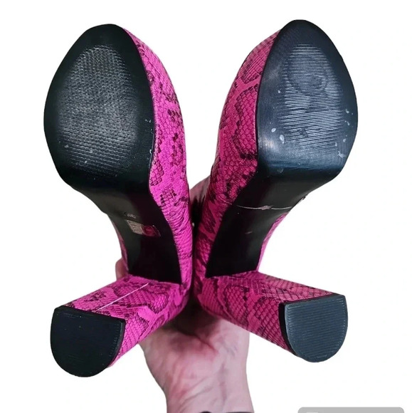 Unbranded 8.5 EUR 39 Hot Pink Snakeskin Flame Chelsea Platform Heels Y2K Goth - Picture 5 of 8